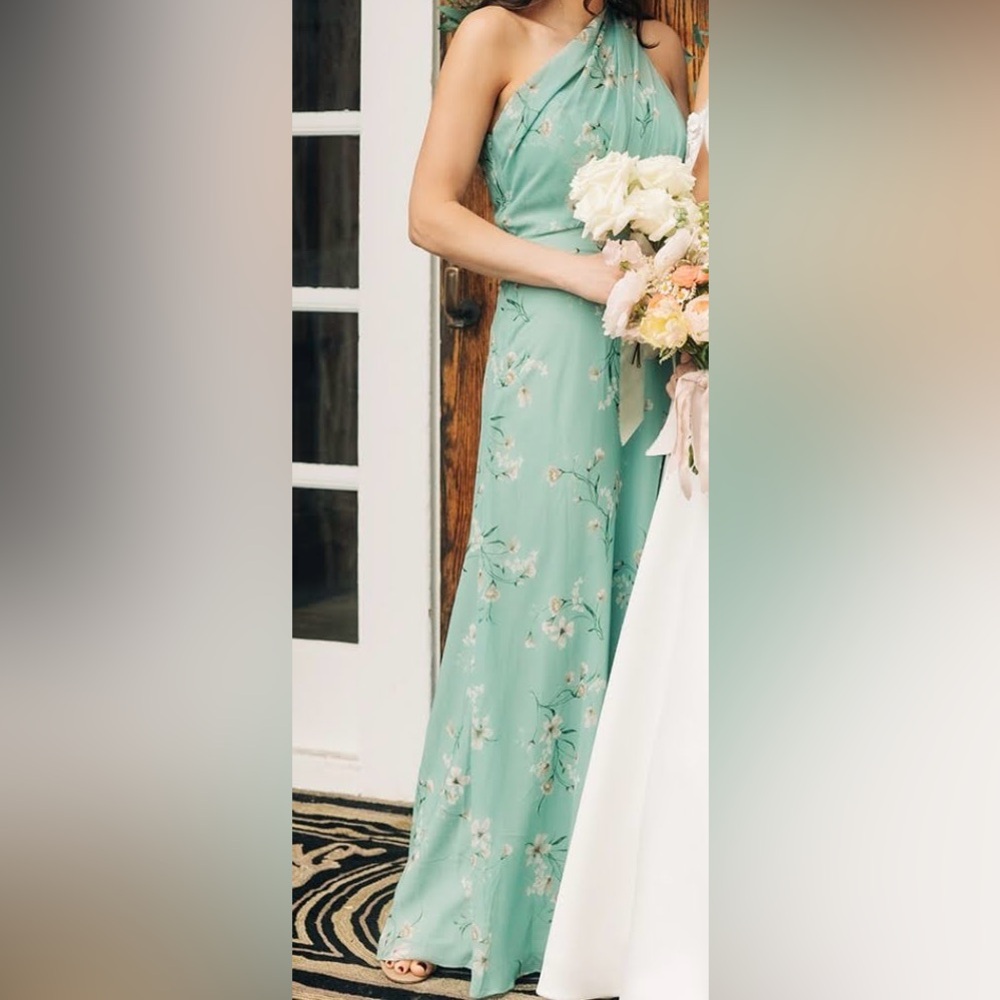 Birdy Grey One Shoulder Sage Floral Dress - Medium